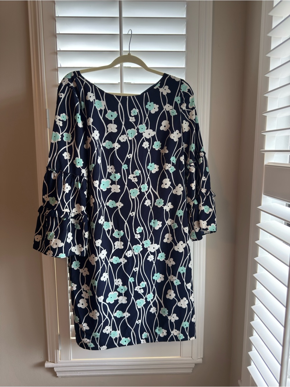 Talbots Navy Floral Long-Sleeve Shift Dress